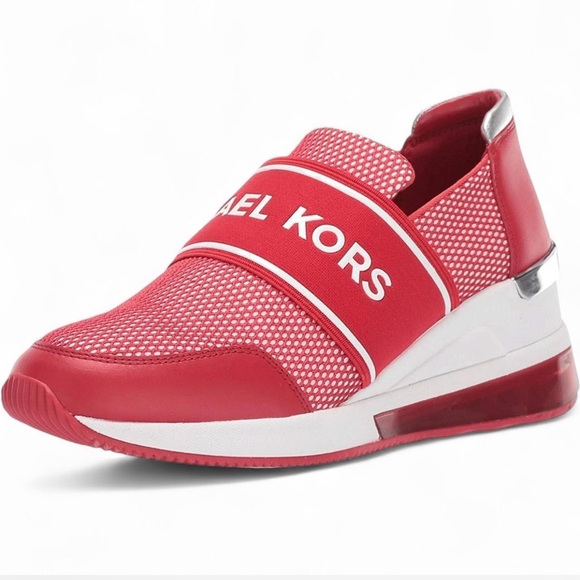 Michael Kors Shoes - Michael Kors Felix Extreme Red Mesh Trainer Wedge Sneakers